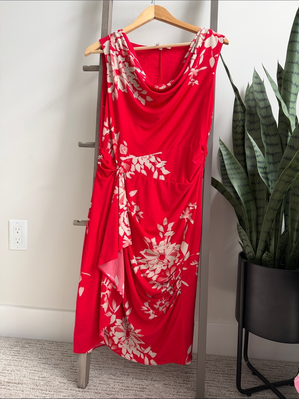 Max and Cleo Red Floral Draped Women’s Dress